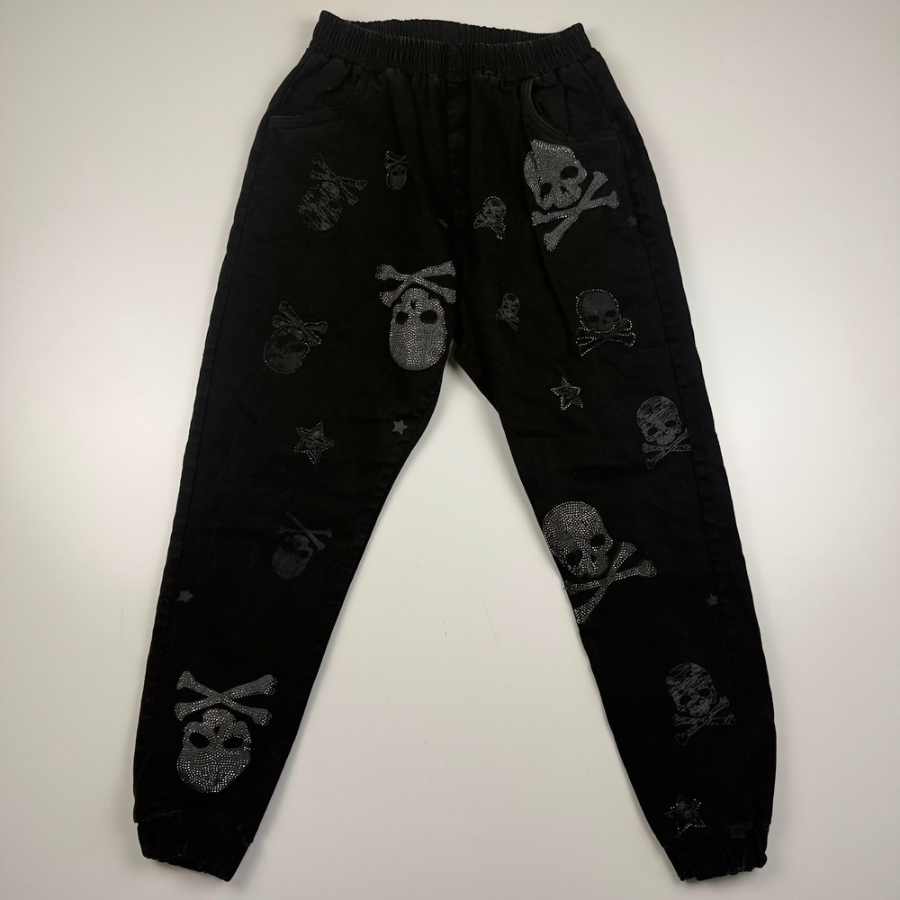 Skull Rhinestone Jogger Pants Black Men's XL Goth Punk Y2K Grunge Streetwear